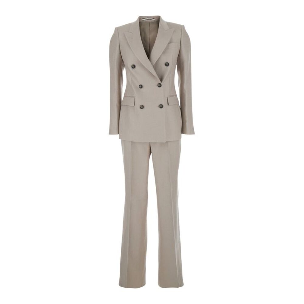 Tagliatore Women Beige Double-Breasted Suit In Linen Blend For Women
